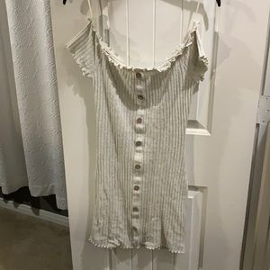 Cream colored off the shoulder dress